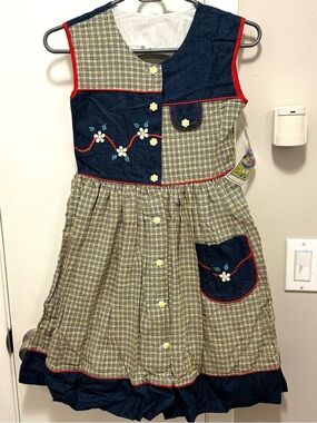 Vintage Narci Stell Sleeveless Patchwork Plaid Denim Flower Dress Girls 10